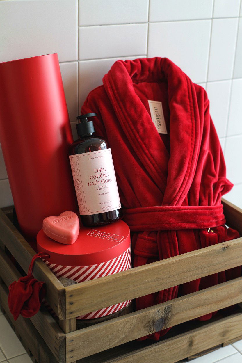 Red Velvet Bath Hamper - 25 Valentine's Day Bath Gift Basket Ideas