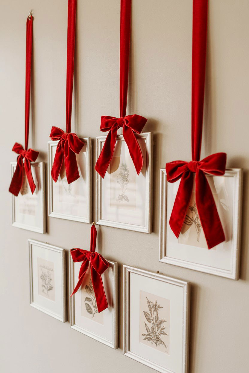 Red Velvet Bow Decor - 25 Valentine's Day Gallery Wall Ideas