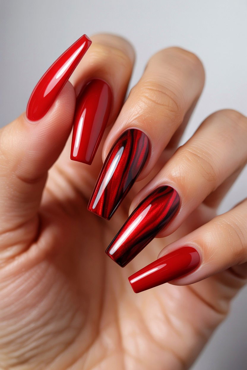 Red Velvet Coffin - 25 Valentine's Day Coffin Nail Ideas