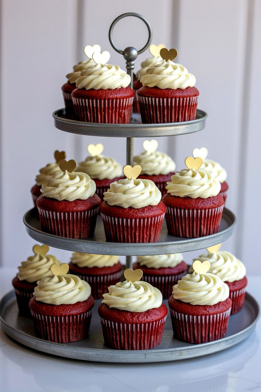 Red Velvet Cupcake Display - 25 Valentine's Day Potluck Party Ideas