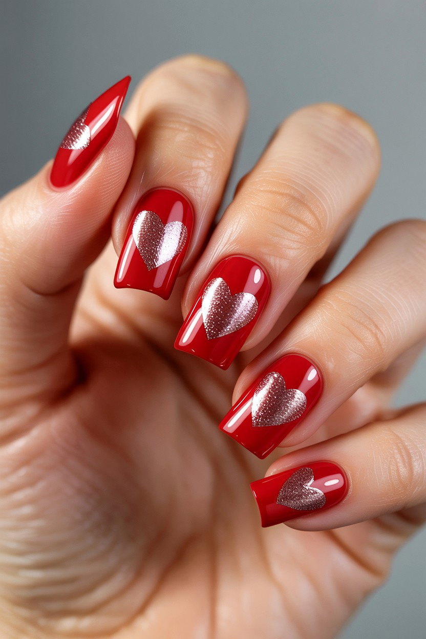 Red Velvet Heart Nails - 25 Heart Nail Design Ideas