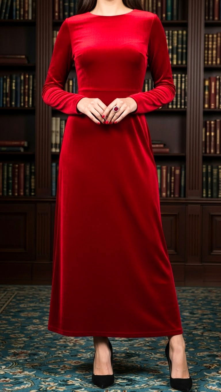 Red Velvet Long Sleeve Dress - 25 valentine's day dress ideas