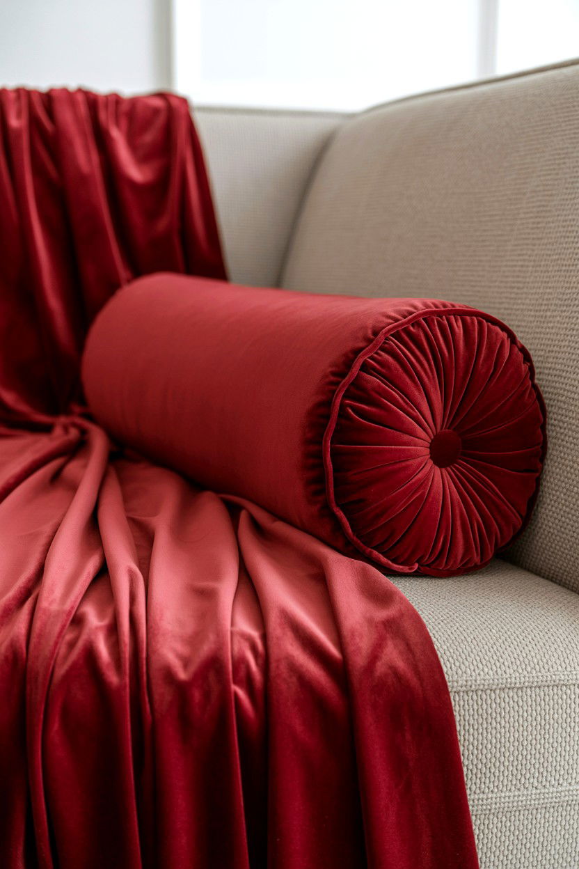 Red Velvet Sofa Decor - 25 Valentine's Day Living Room Decor Ideas