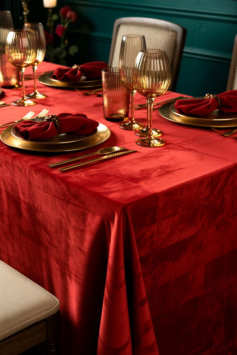 Red Velvet Tablecloth - 25 Valentine's Day Table Cloth Ideas