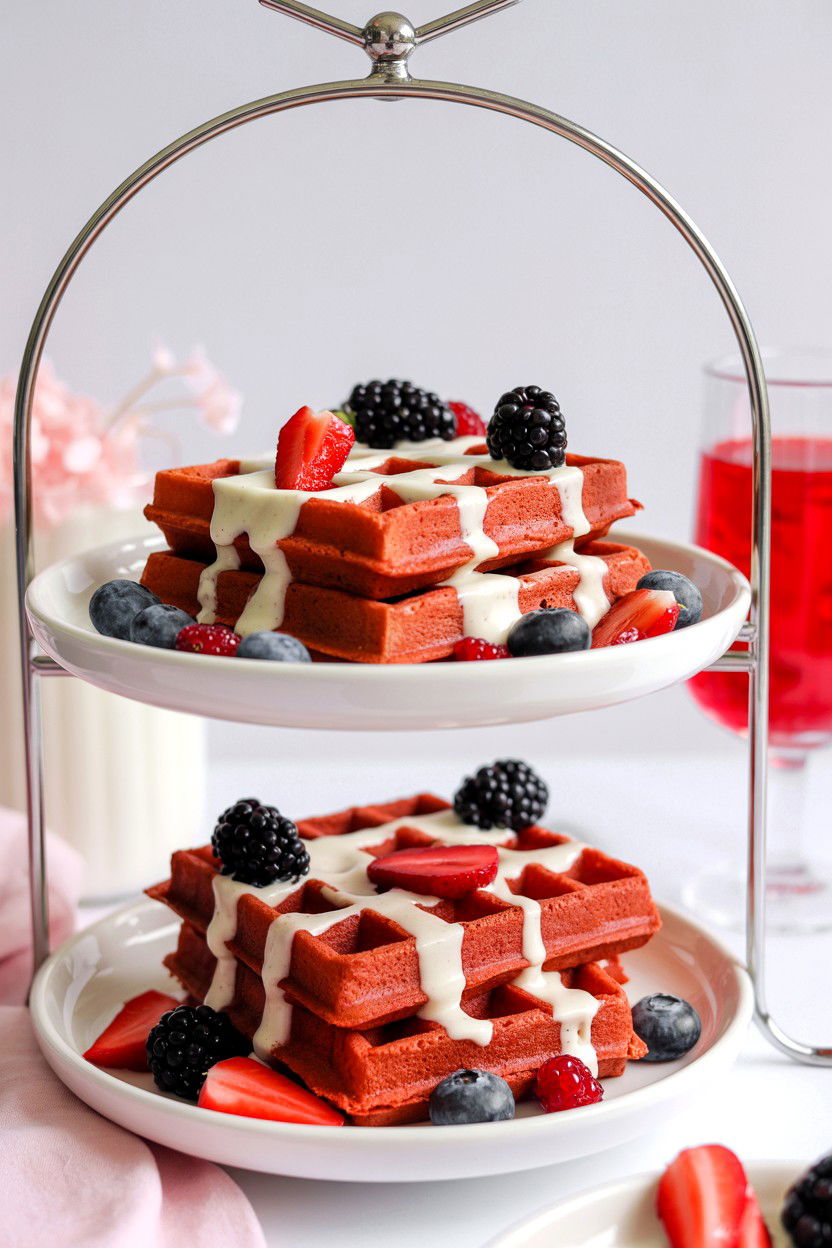 Red Velvet Waffle Bar - 25 Valentine's Day Brunch Party Ideas