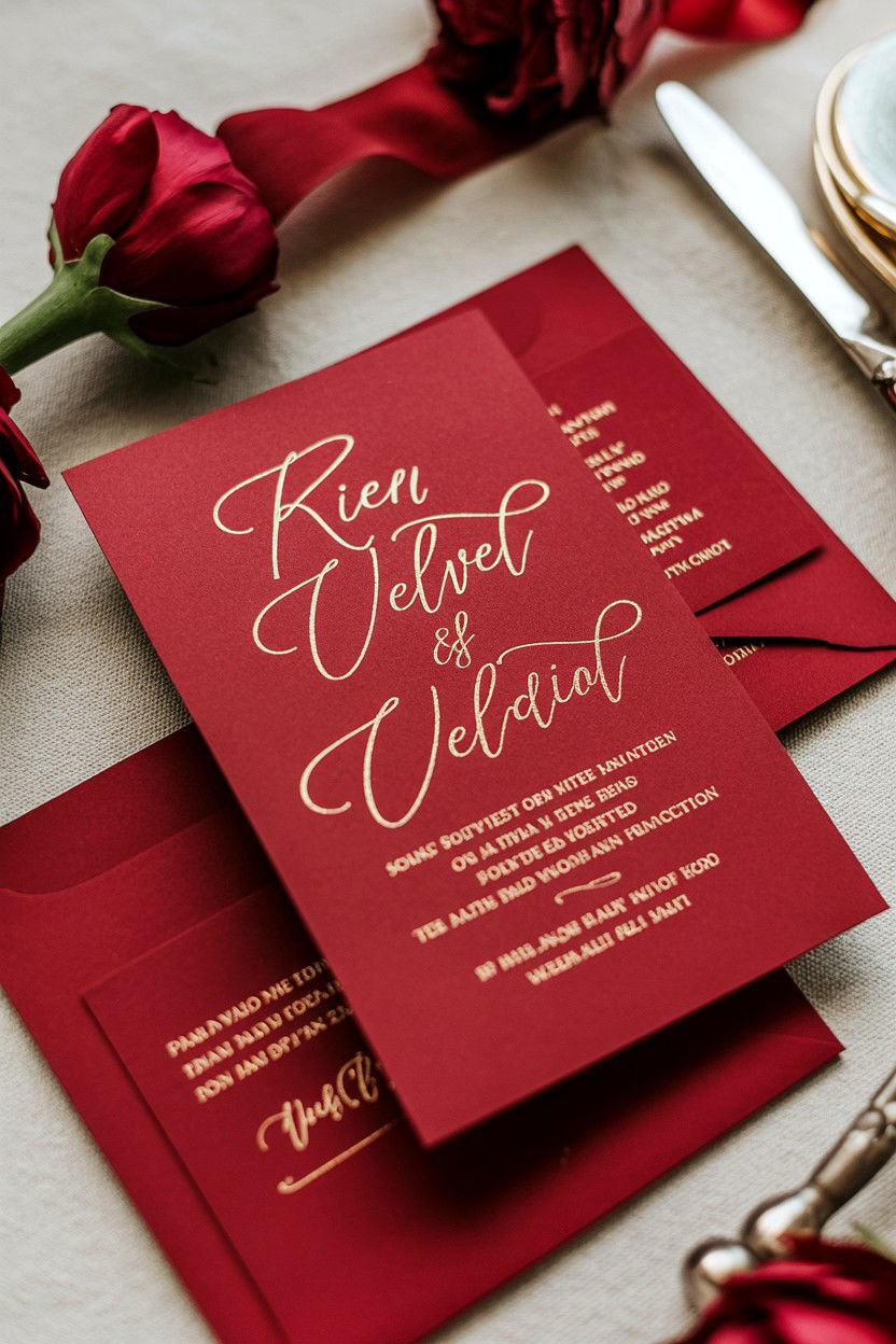 Red Velvet Wedding Invitation - 25 Valentine's Day Wedding Invitation Ideas