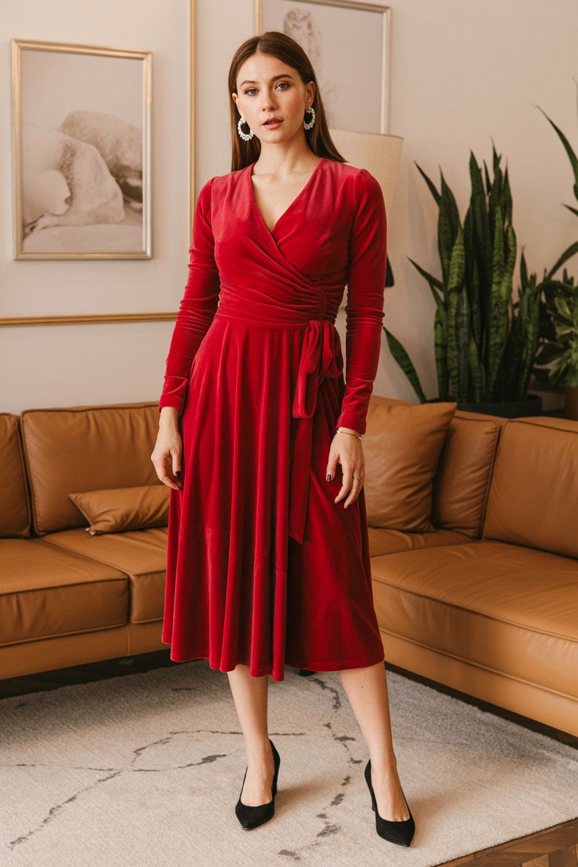 Red Velvet Wrap Dress - 25 Red Valentine's Day Outfits