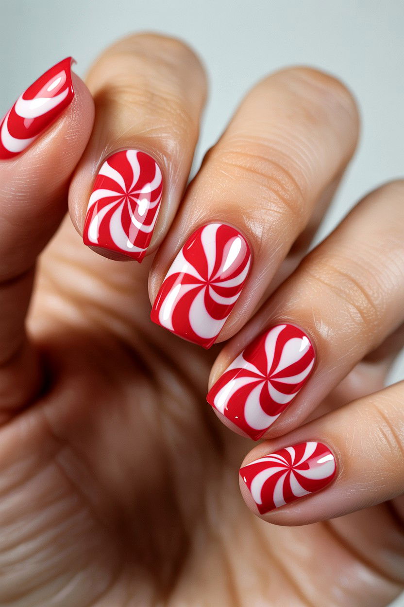 Red White Swirl Nails - 25 Swirl Valentine's Day Nail Ideas
