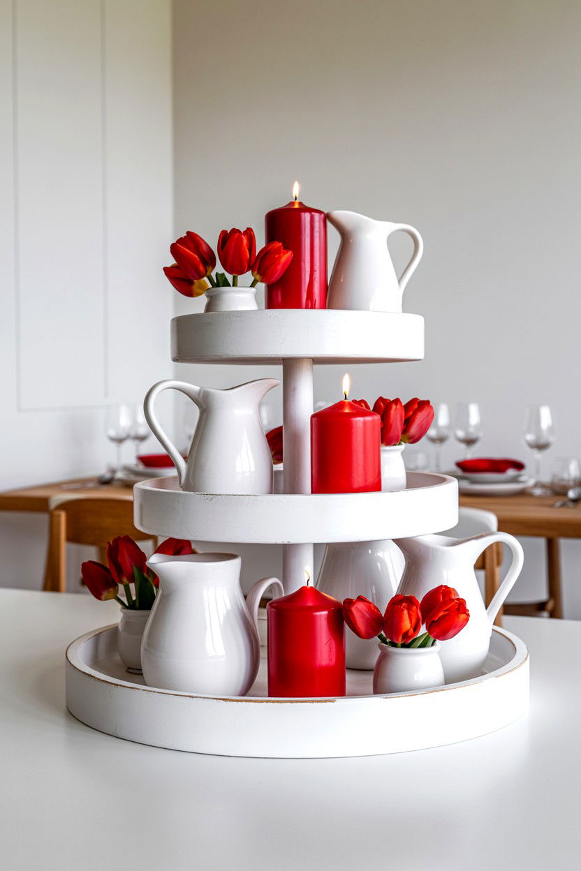 Red White Tiered Tray - 25 Dollar Store Valentine's Day Tiered Tray Ideas