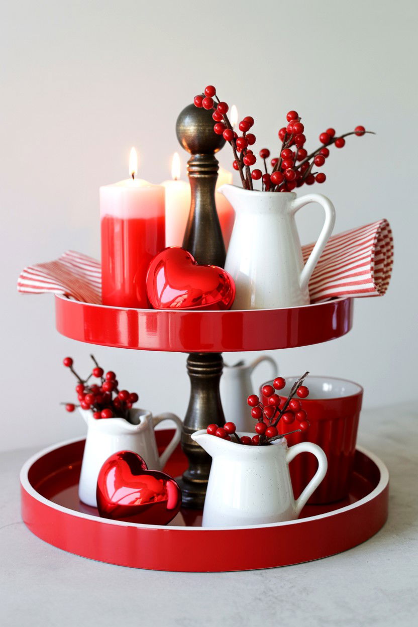 Red White Valentine Tray - 25 Valentine's Day Tiered Tray Ideas