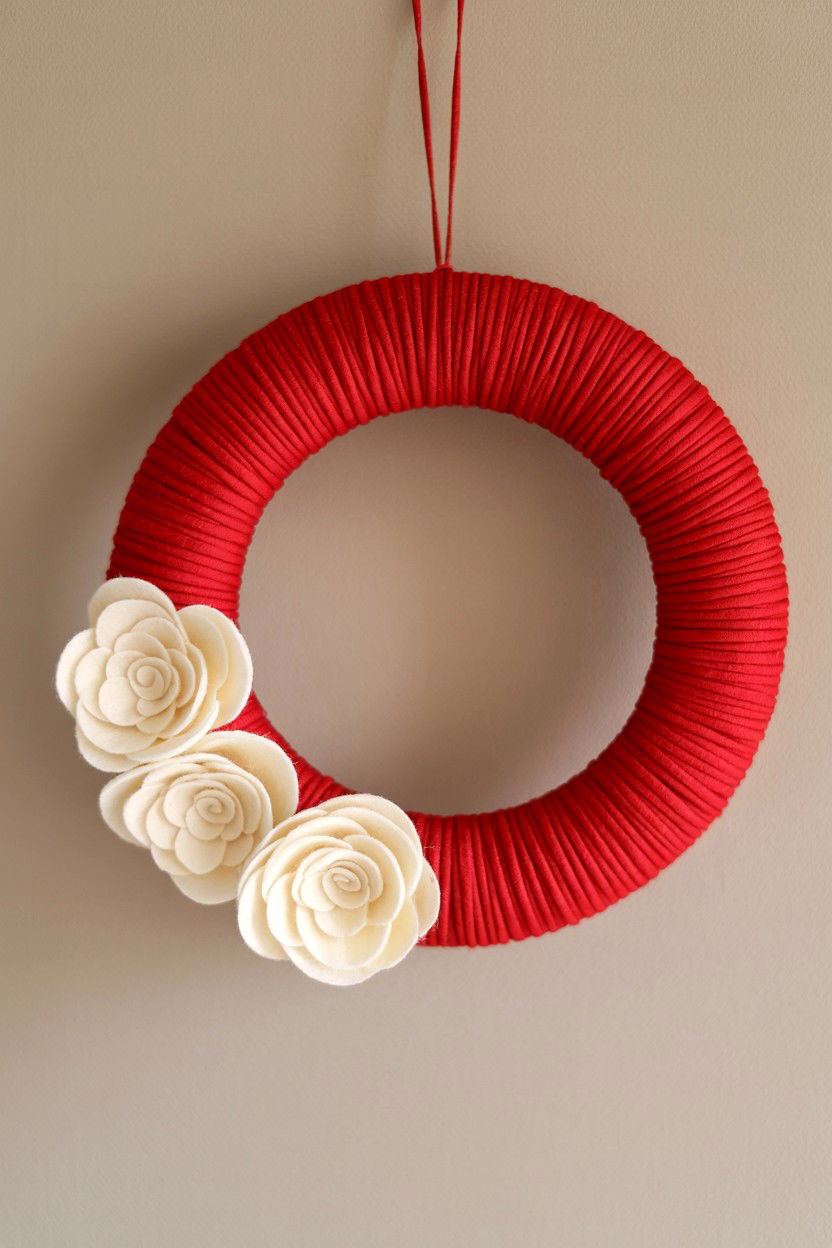 Red Yarn Wrapped Wreath - 25 Valentine's Day Wreath Ideas