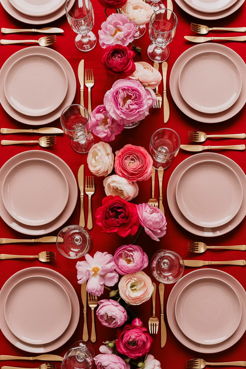 Red and Pink Table Scape - 25 Valentine's Day Party Table Ideas