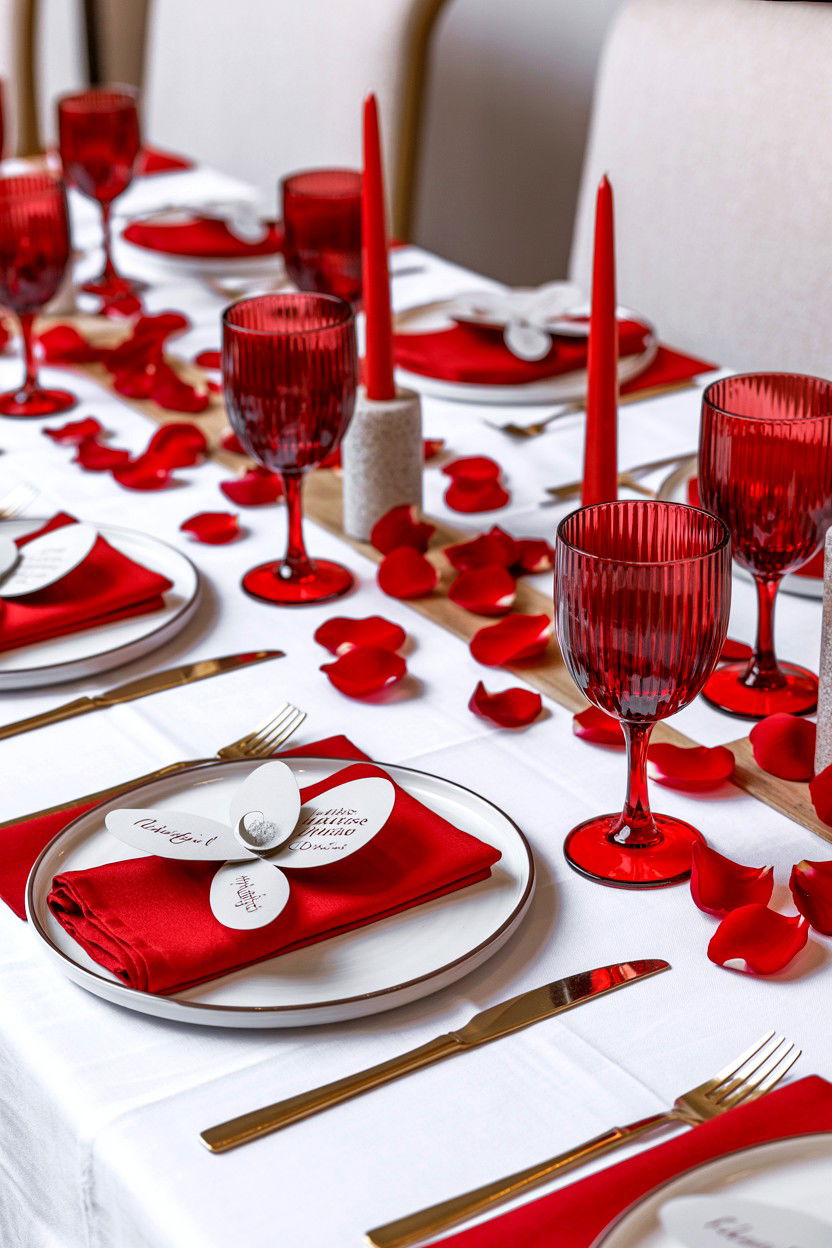 Red and White Table Setting - 25 Valentine's Day Brunch Table Ideas