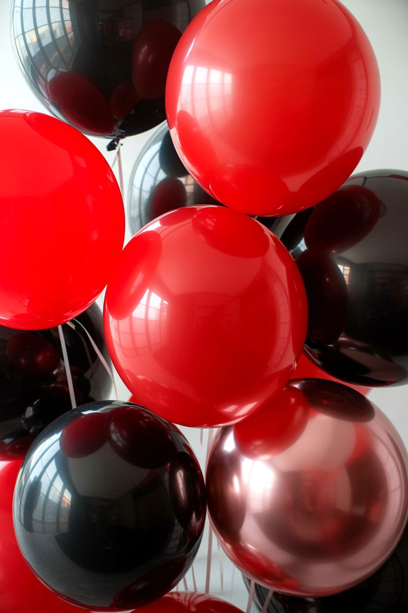 Red and black balloons - 25 Valentine's Day Balloon Ceiling Ideas