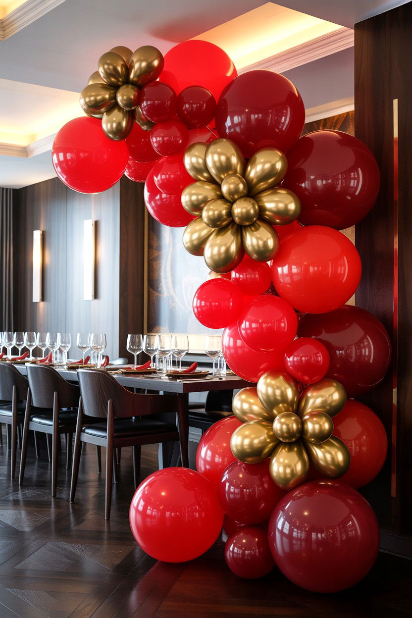 Red and gold balloon garland - 25 Valentine's Day Balloon Garland Ideas