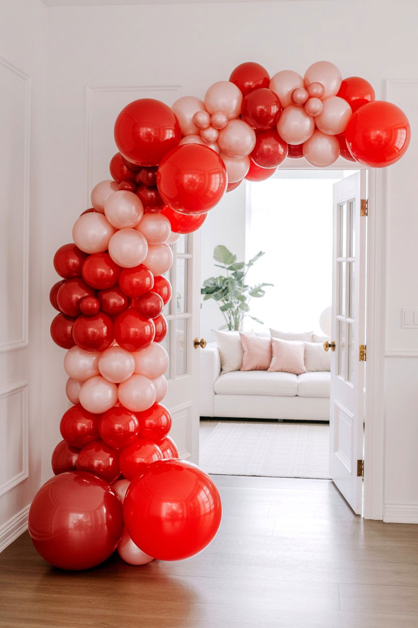 Red and pink balloon arch - 25 Valentine's Day Balloon Garland Ideas