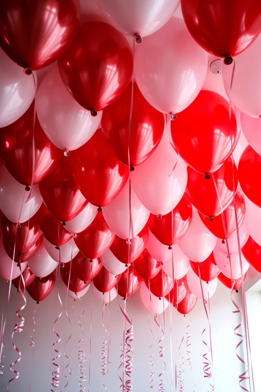 Red and pink balloon ceiling - 25 Valentine's Day Bridal Shower Ideas