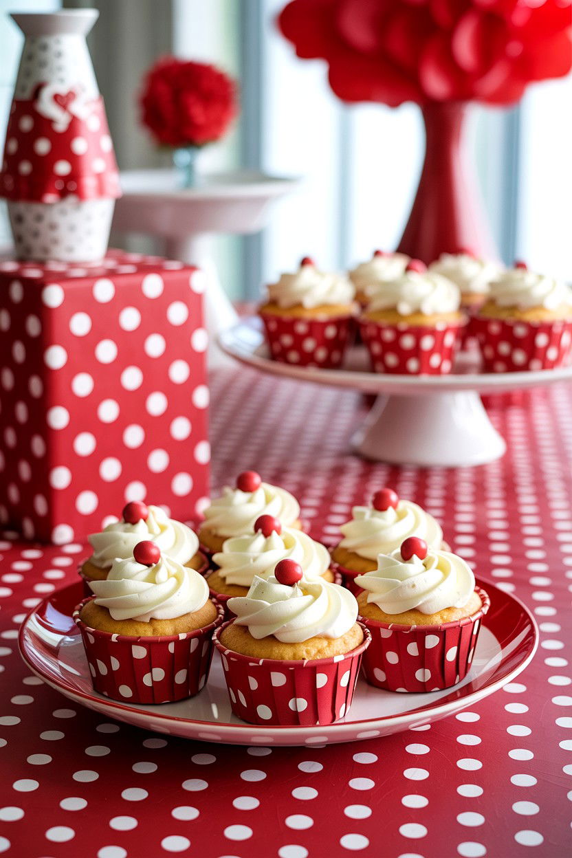 Red and white polka dot theme - 25 Valentine's Day Dessert Table Ideas