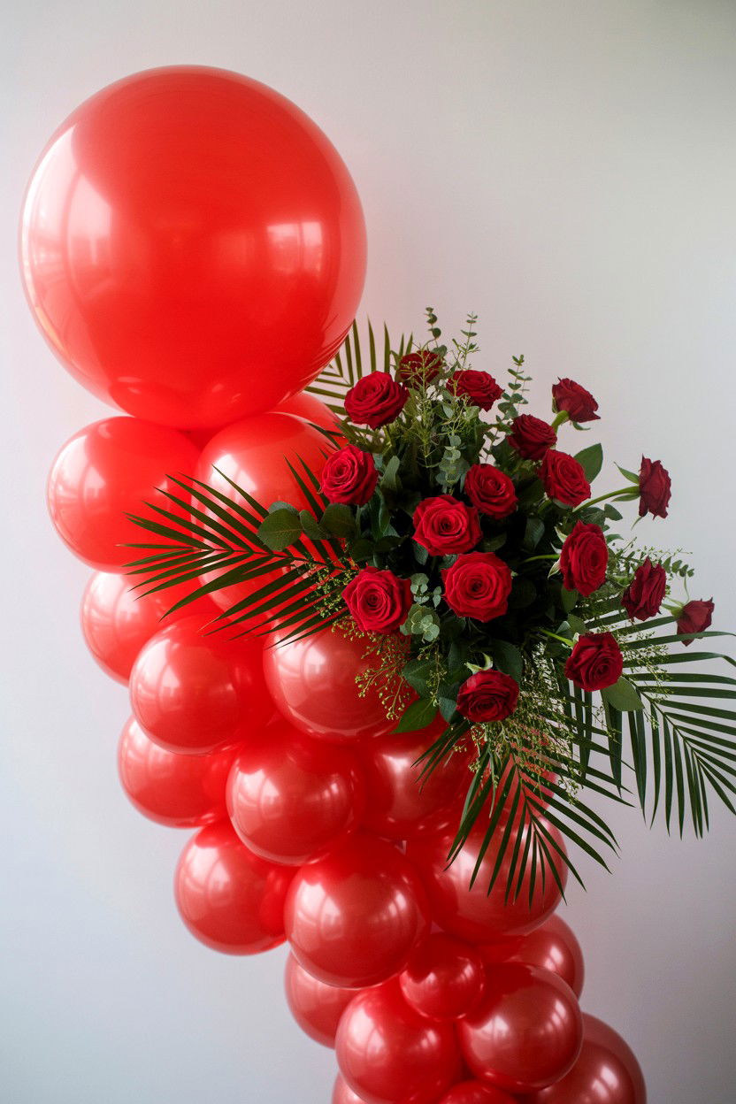 Red balloon and flower combo - 25 Valentine's Day Red Balloon Ideas