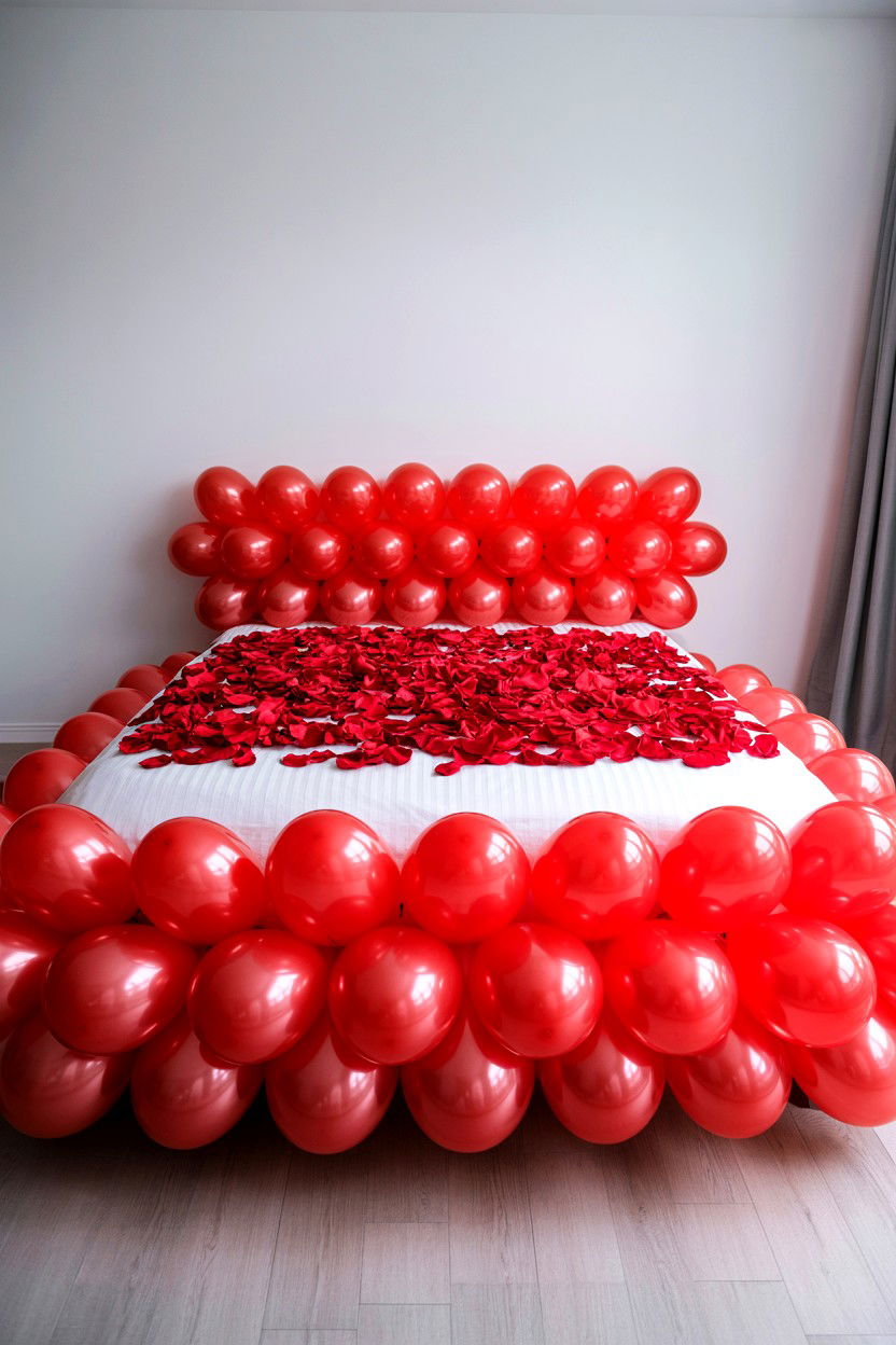 Red balloon bed decoration - 25 Valentine's Day Red Balloon Ideas