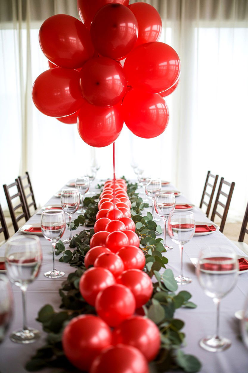 Red balloon centerpiece dining table - 25 Valentine's Day Red Balloon Ideas