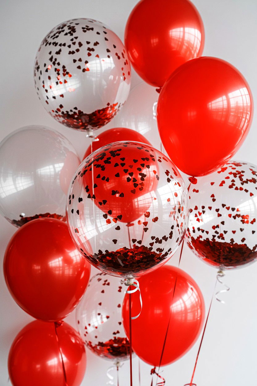 Red balloon confetti fill - 25 Valentine's Day Red Balloon Ideas