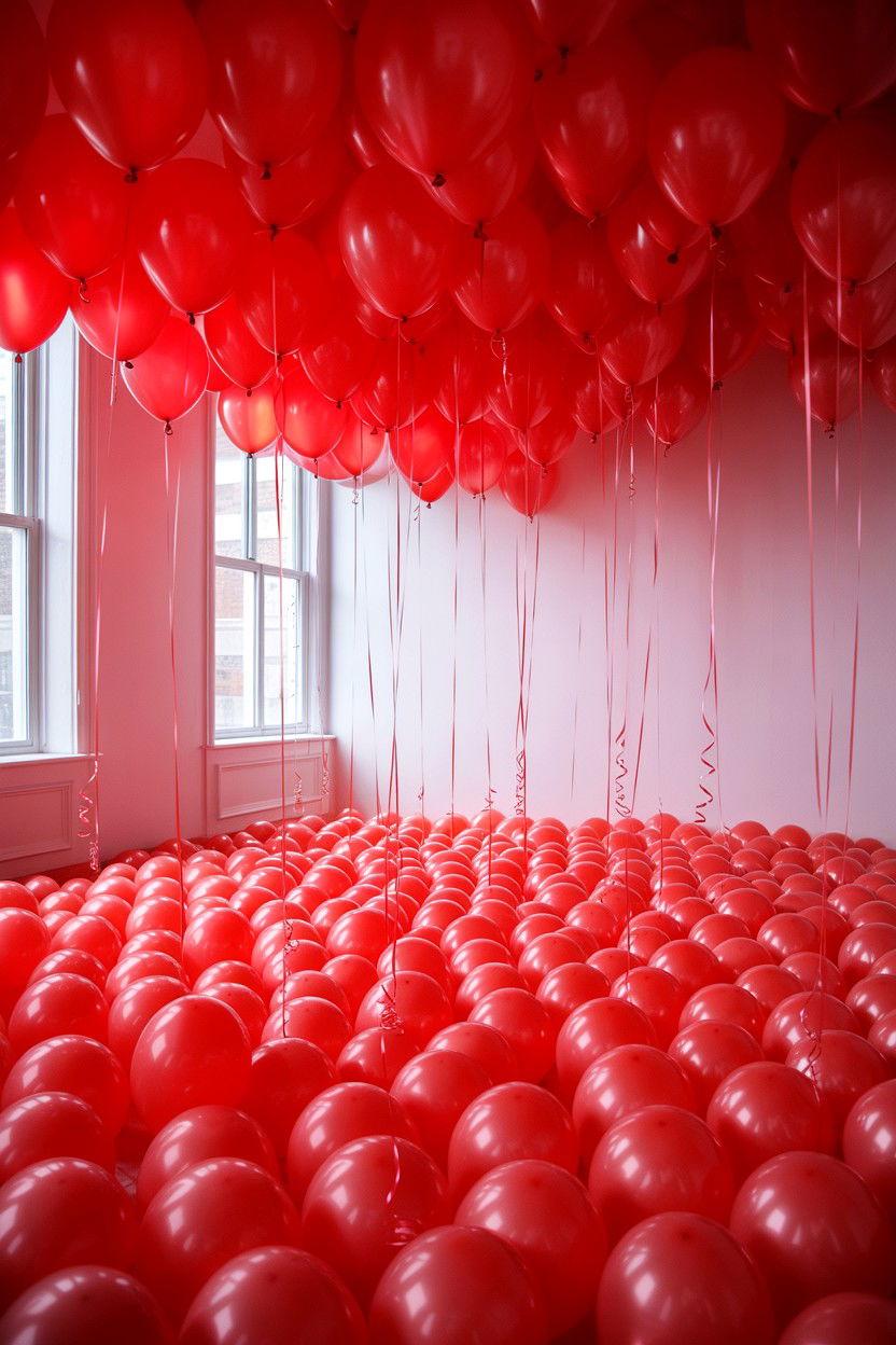 Red balloon floor cluster - 25 Valentine's Day Red Balloon Ideas