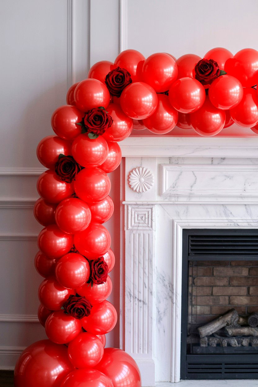 Red balloon garland fireplace - 25 Valentine's Day Red Balloon Ideas