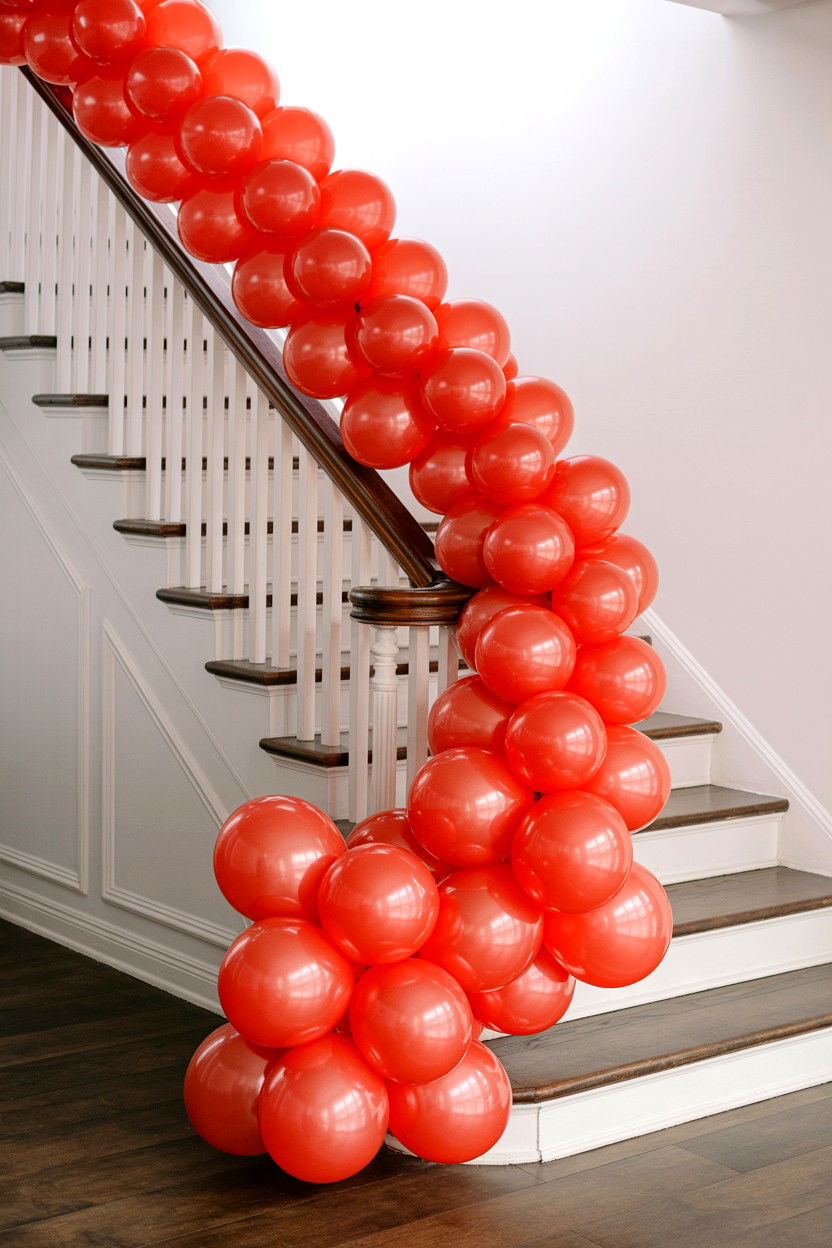Red balloon staircase runner - 25 Valentine's Day Red Balloon Ideas