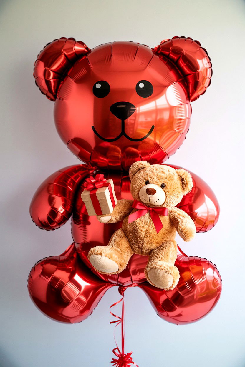 Red balloon teddy bear gift - 25 Valentine's Day Red Balloon Ideas