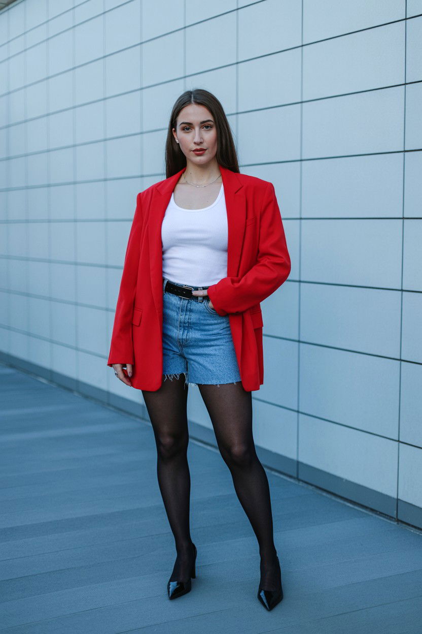Red blazer and denim shorts - 25 Valentine's Day Outfits for Teens