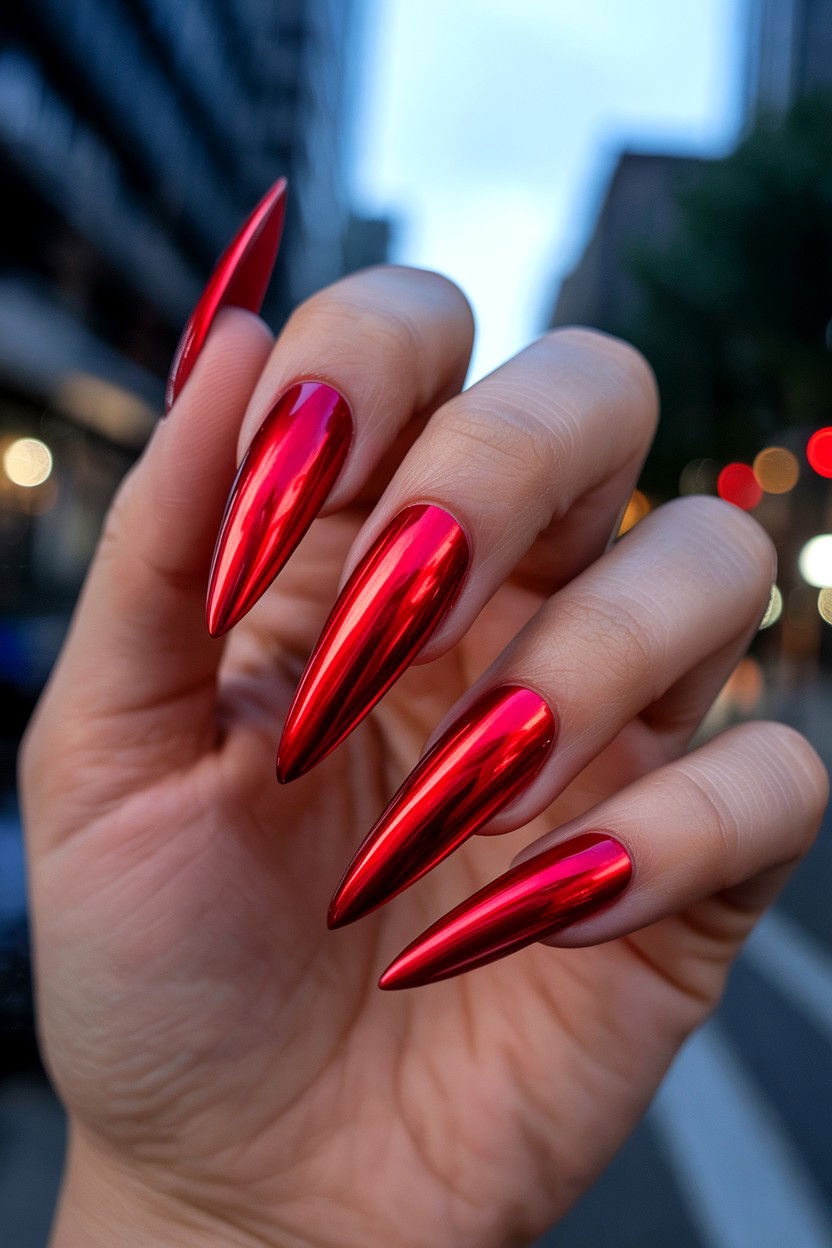 Red chrome nails - 25 Cute Valentine's Day Nail Designs