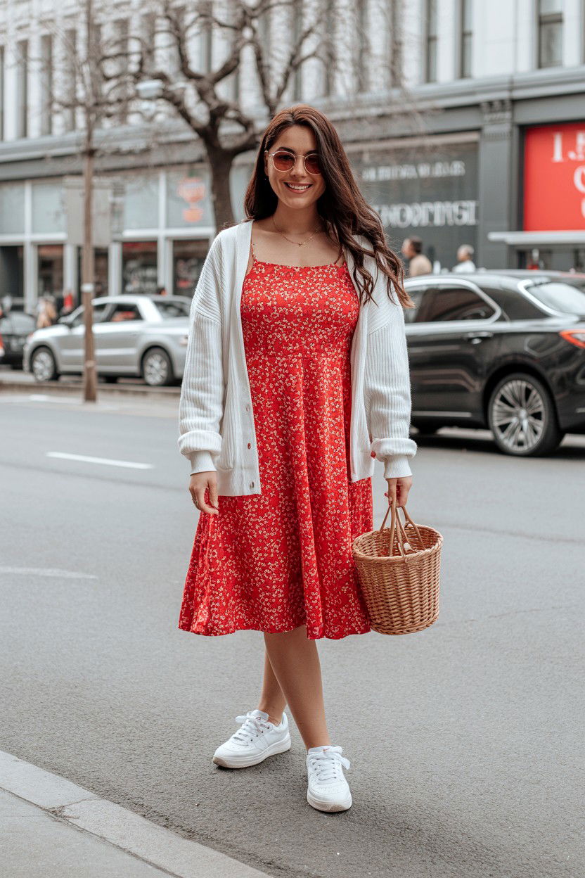 Red floral sundress and sneakers - 25 Valentine's Day Outfits for Teens