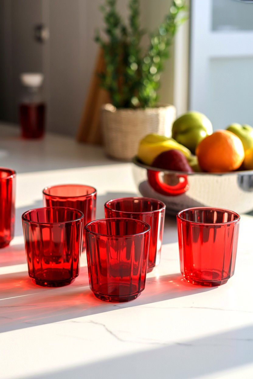 Red glass juice cups - 25 Valentine's Day Glassware Ideas