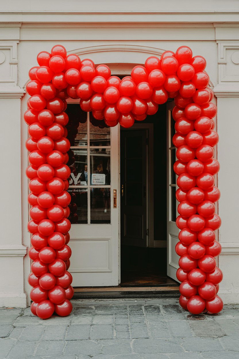 Red heart balloon arch