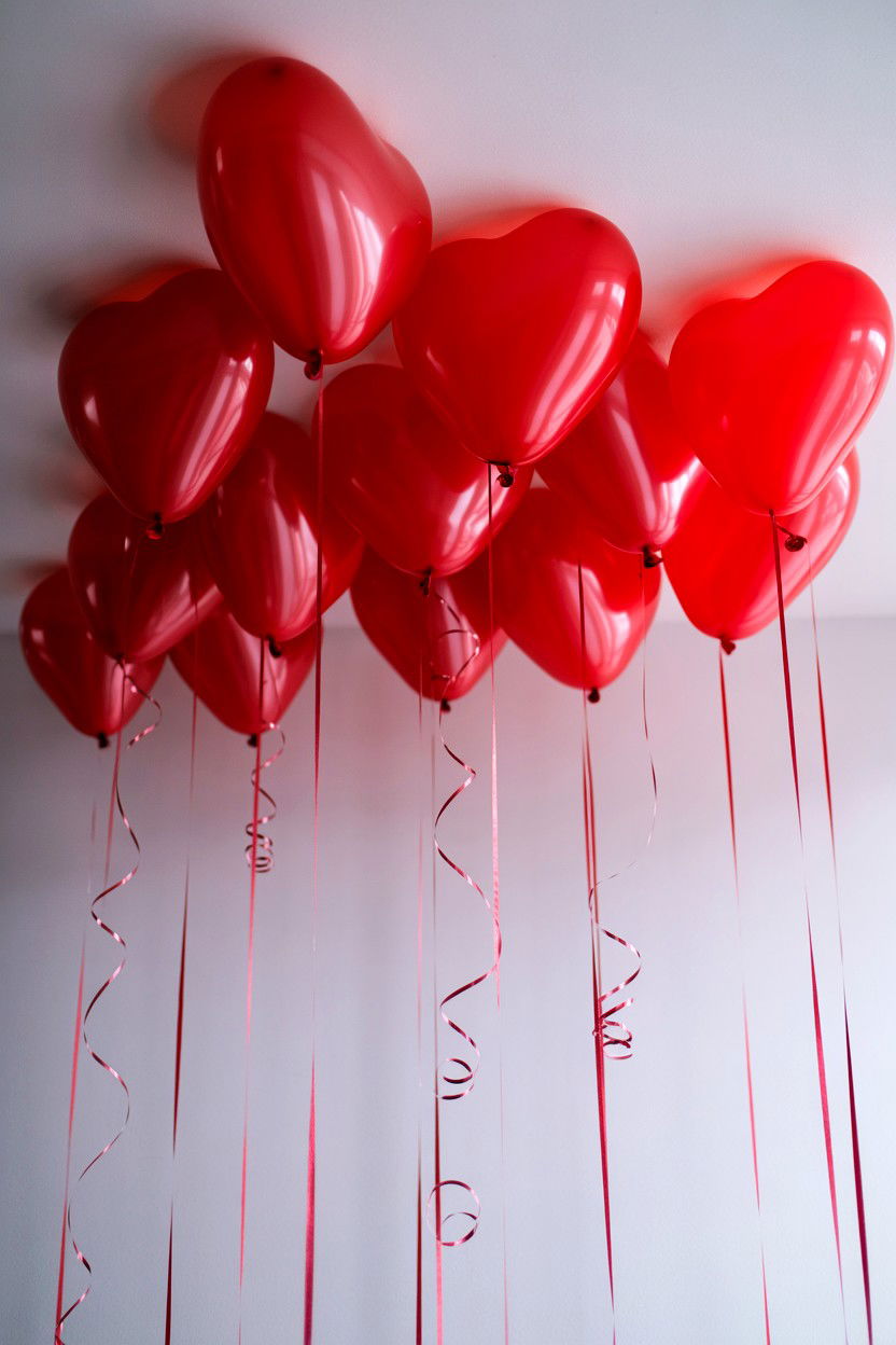 Red heart balloons - 25 Valentine's Day Balloon Ceiling Ideas