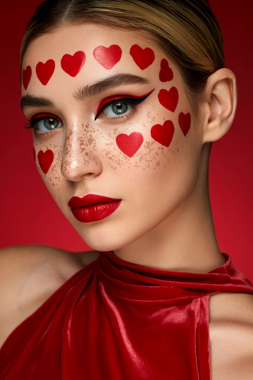 Red heart stamps - 25 Valentine's Day Freckle Makeup Ideas