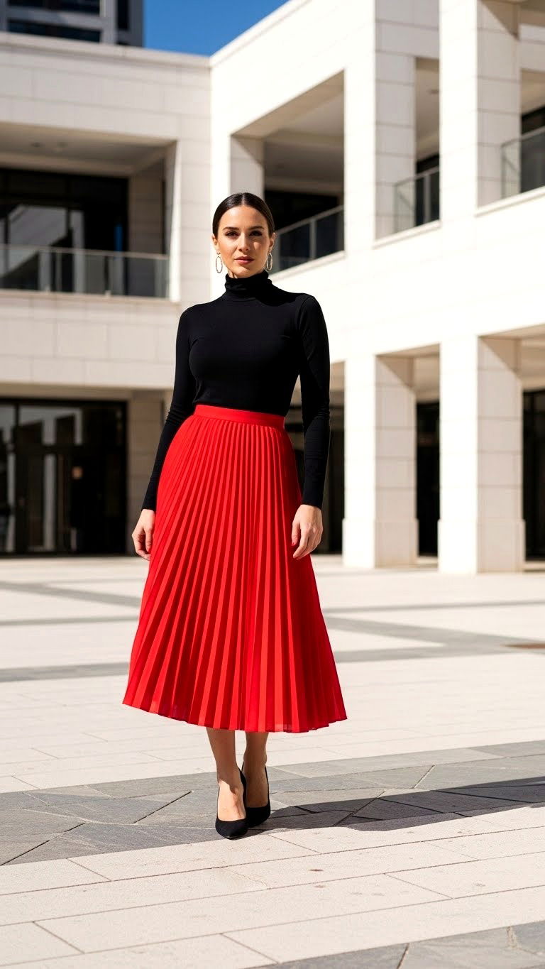 Red pleated skirt - 25 valentine's day outfit ideas for women
