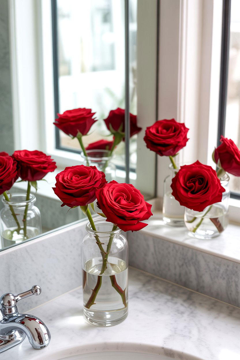 Red rose bathroom decor - 25 Valentine's Day Candle Lit Bath Ideas