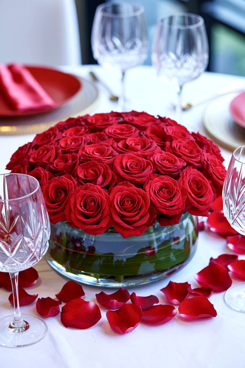Red rose centerpiece arrangement - 25 Valentine's Day Tablescape Ideas
