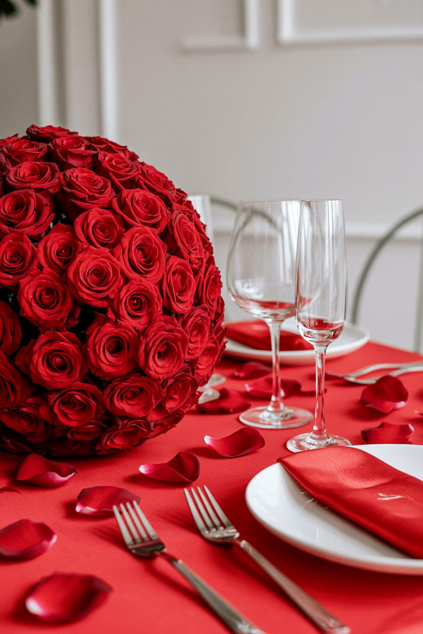 Red rose valentine table - 25 Valentine's Day Table Setting Ideas