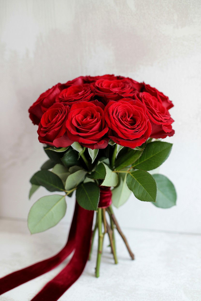 Red rose wedding bouquet - 25 Valentine's Day Wedding Bouquet Ideas