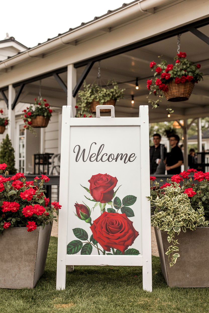 Red rose welcome sign - 25 Valentine's Day Welcome Sign Ideas