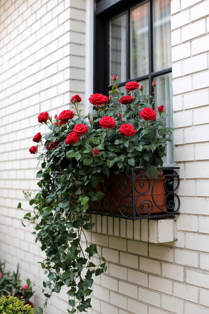 Red rose window box - 25 Valentine's Day Planter Ideas