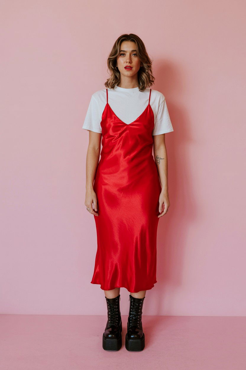 Red slip dress over white t shirt - 25 Valentine's Day Outfits for Teens