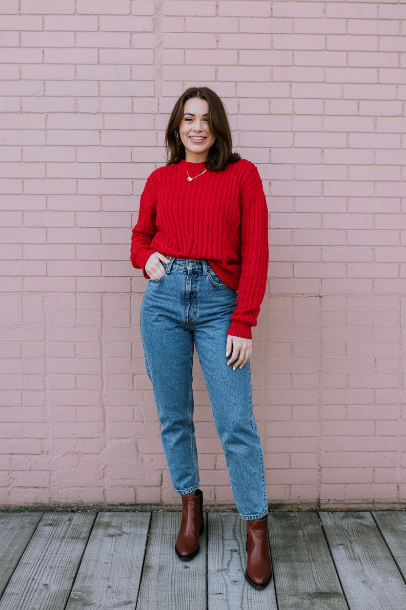 Red sweater and blue jeans - 25 Valentine's Day Jeans Outfits