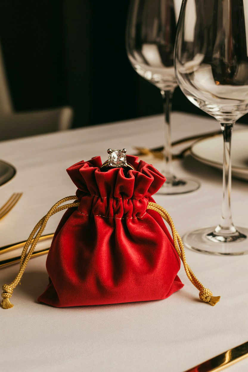 Red velvet gift pouch - 25 Valentine's Day Gift Bag Ideas