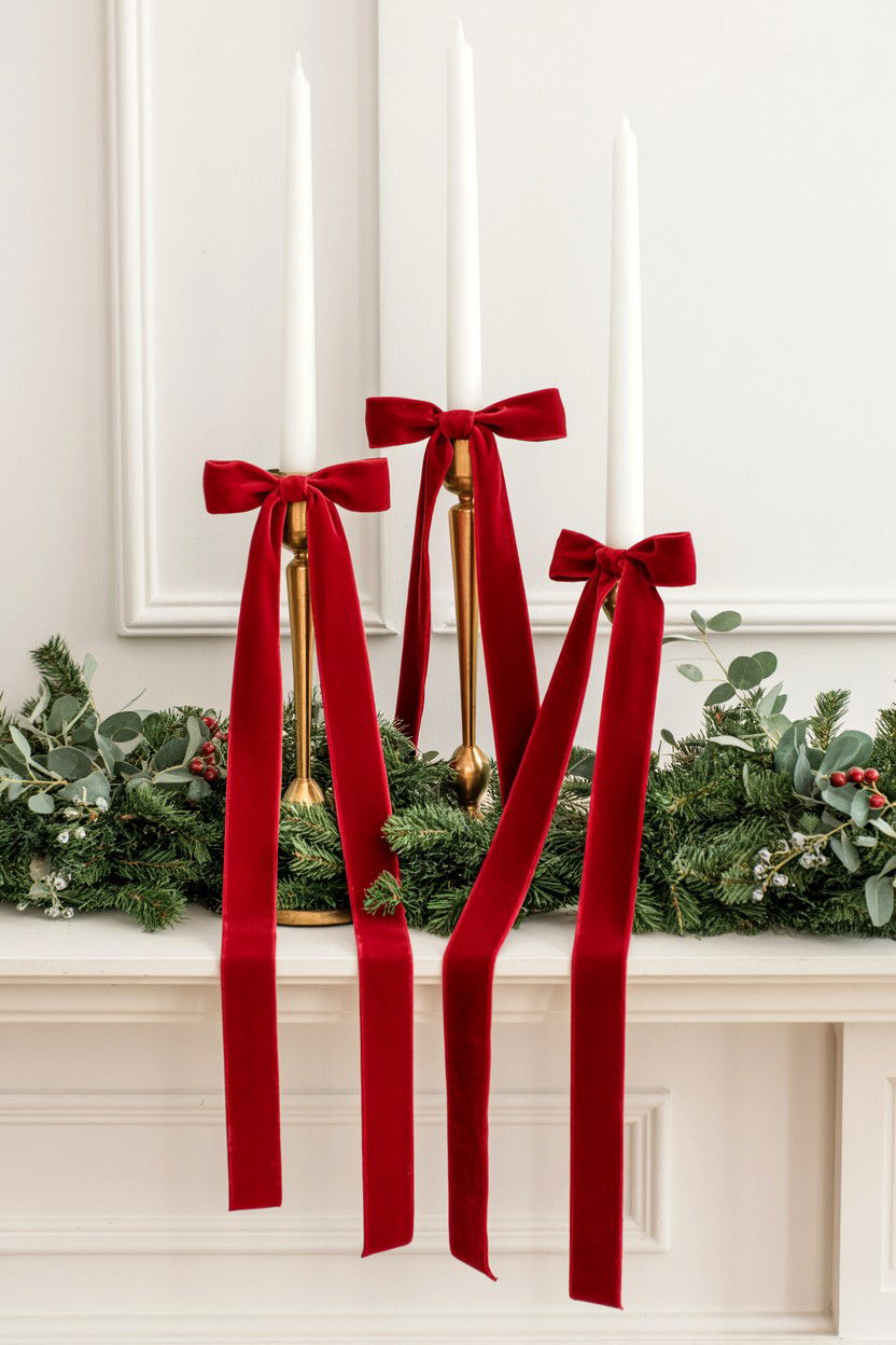 Red velvet ribbons - 25 Valentine's Day Mantel Decorating Ideas