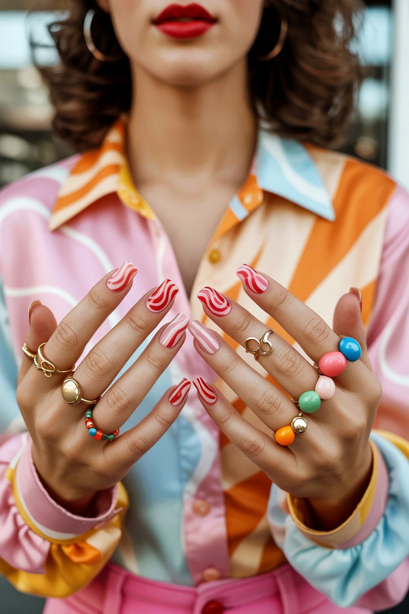 Retro Swirl Press On Nails - 25 Valentine's Day Press On Nail Ideas