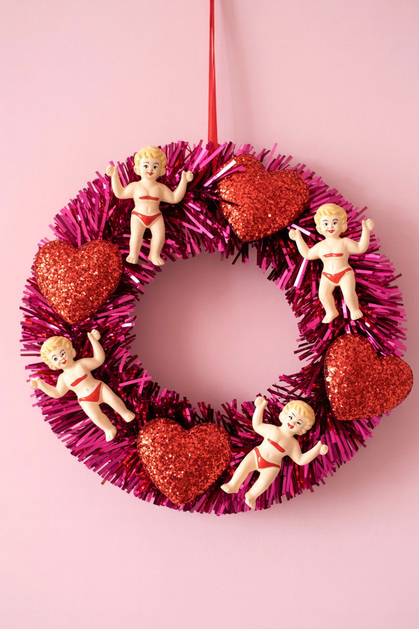 Retro kitsch valentine wreath - 25 Vintage Valentine's Day Wreath Ideas